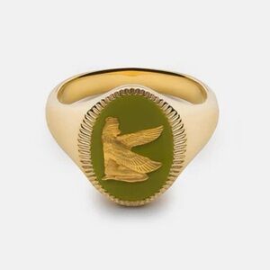 Misnsai gold vermeil Ring with Enamal sage color